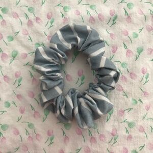 Cotton Jersey Scrunchie Hair Tie Stripe Blue White Regular Size 3 Inch